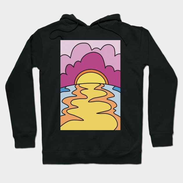 Original 70s Style Sunset Drawing Illustration Design Hoodie by DankFutura